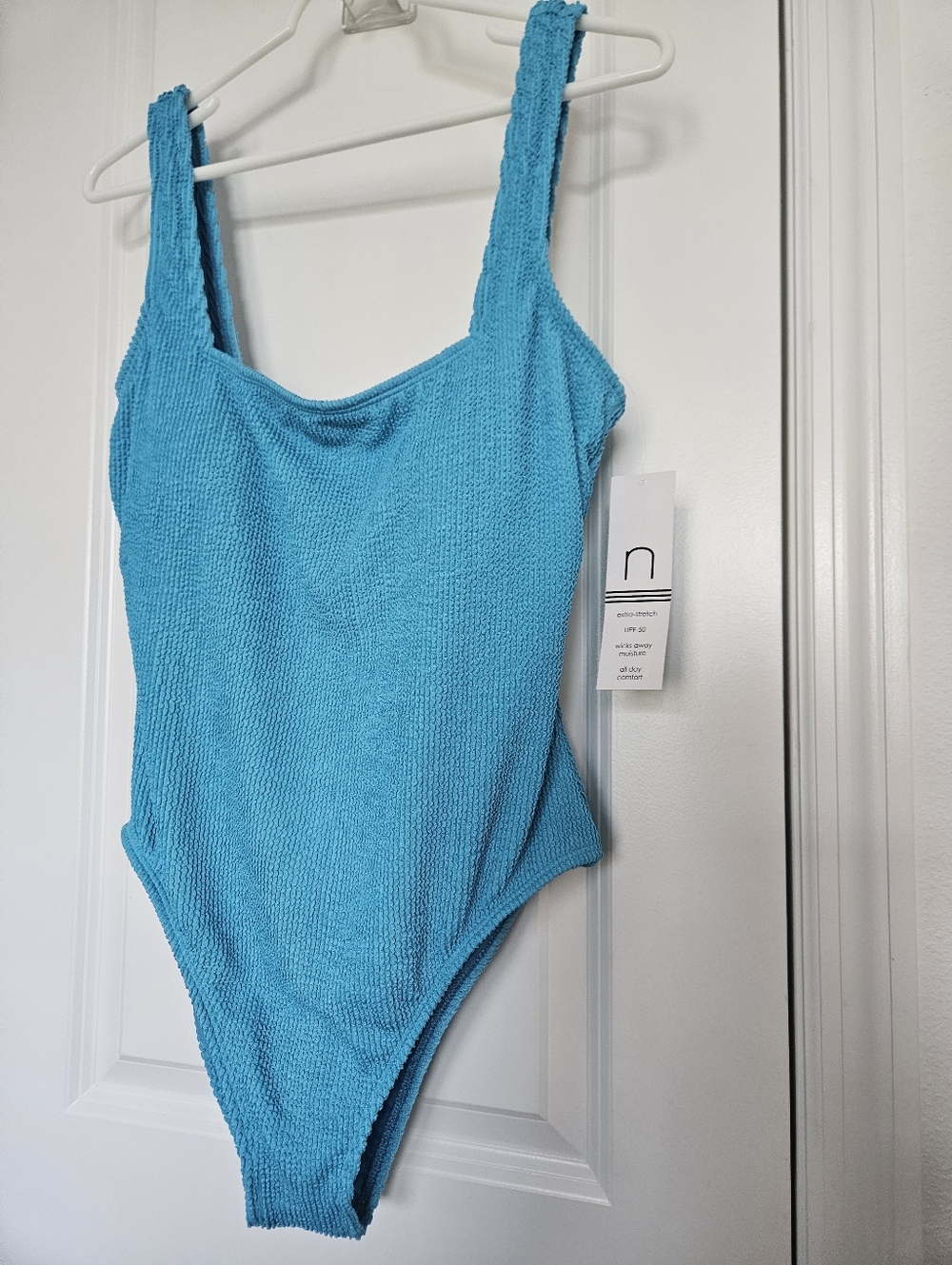 NWT Womens N By Next One Piece Swimsuit Size Medium Or Large Textured Aqua Blue